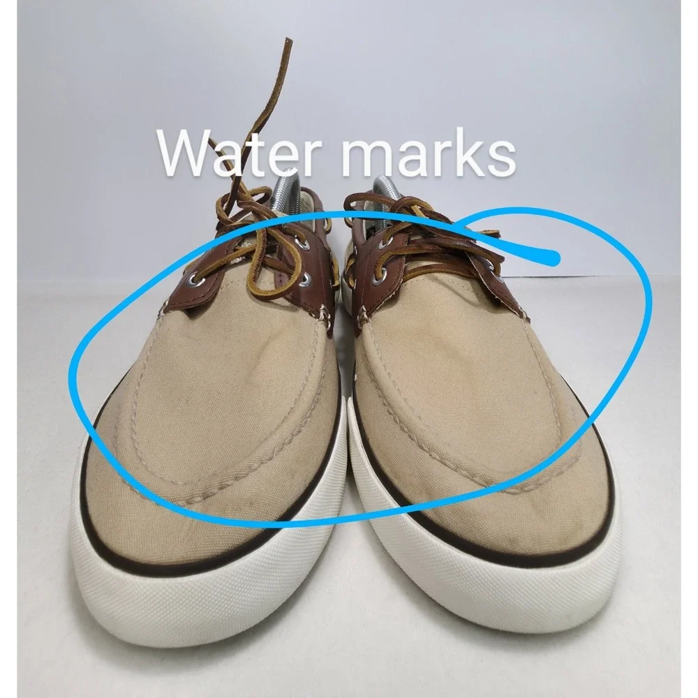 Polo Ralph Lauren Rylander Beige Canvas Brown Leather Boat‎ Shoe 11 D